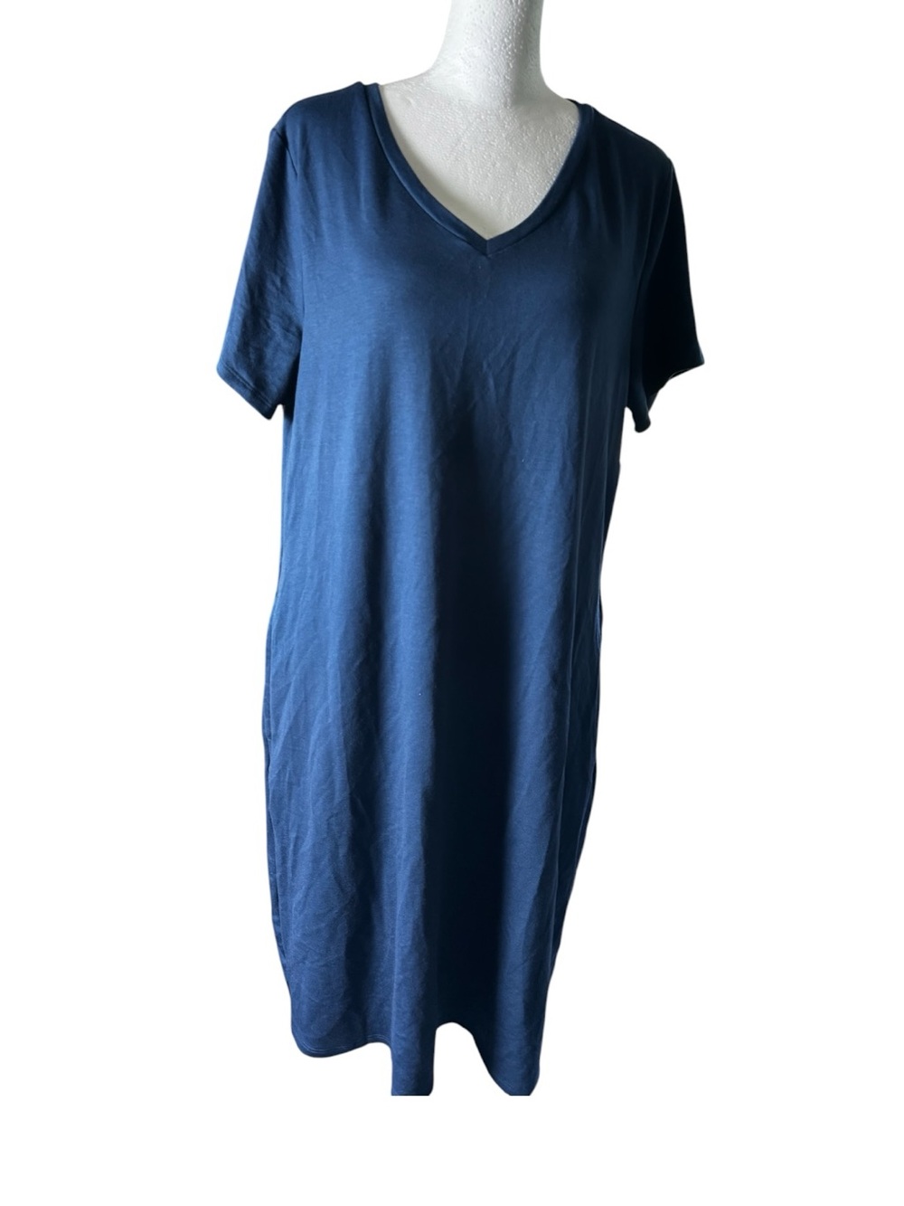 Time and Tru Simple V-Neck Navy T-Shirt Dress Sz L
